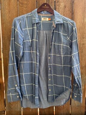 LE TIGRE Women’s Blue White Windowpane Cotton Button Down Shirt Size Medium